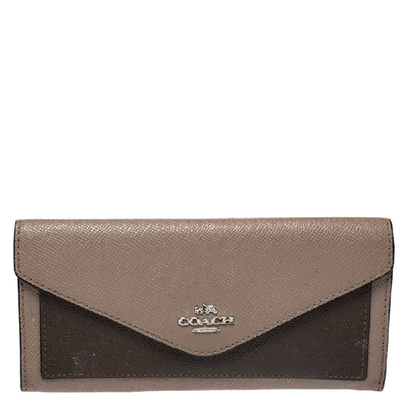 Beige/Olive Green Leather Colorblock Continental Wallet