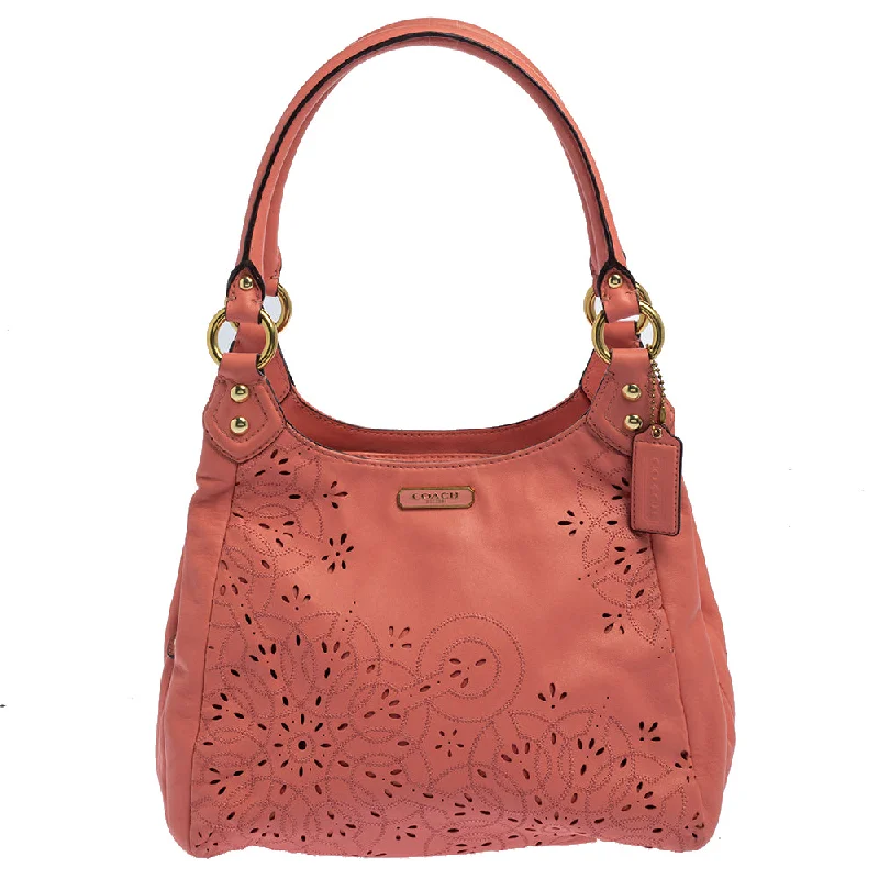 Pink Leather Floral Laser Cut Hobo