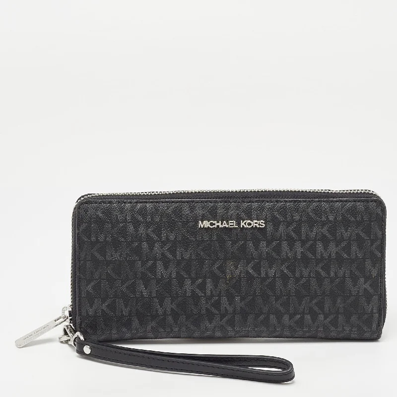 Black/Grey Signature Coated Canvas Zip Around Wallet