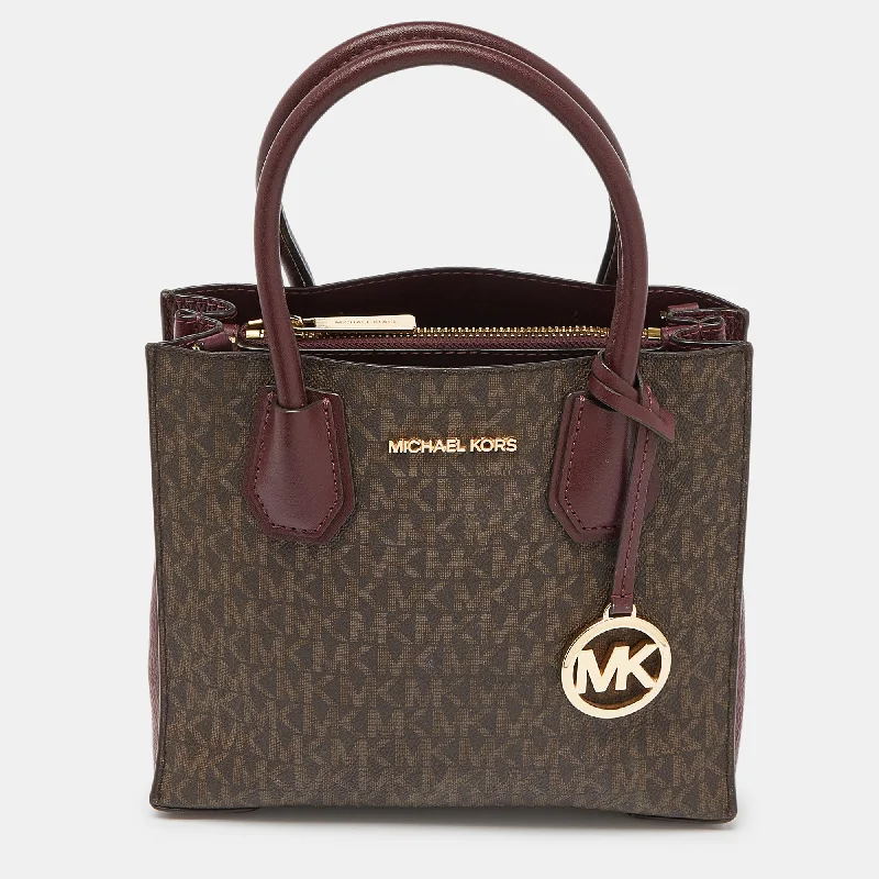 Brown/Red Signature Coated Canvas and Leather Mercer Tote