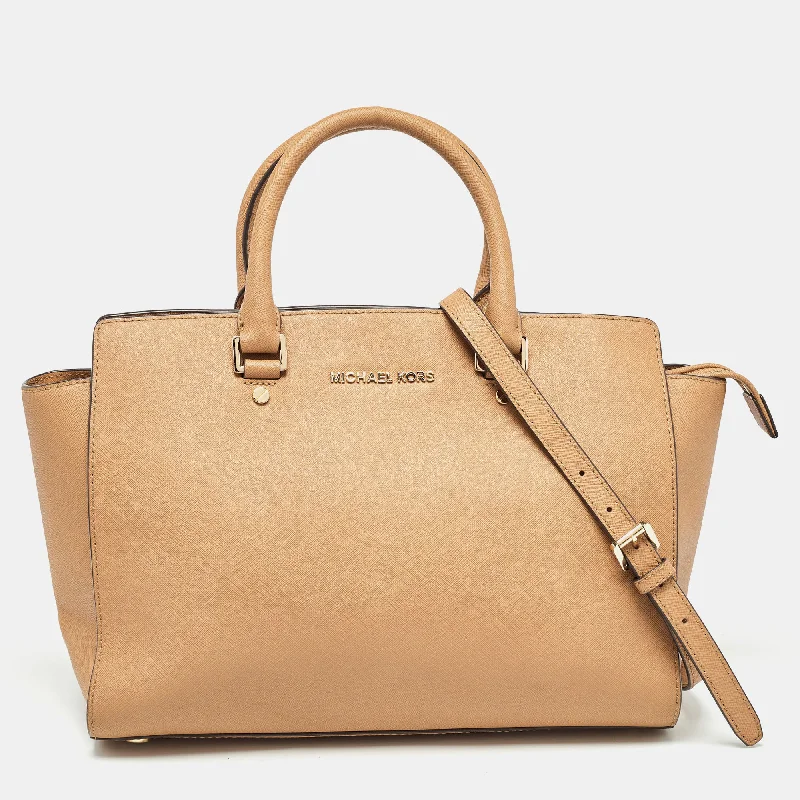 Brown Saffiano Leather Large Selma Tote