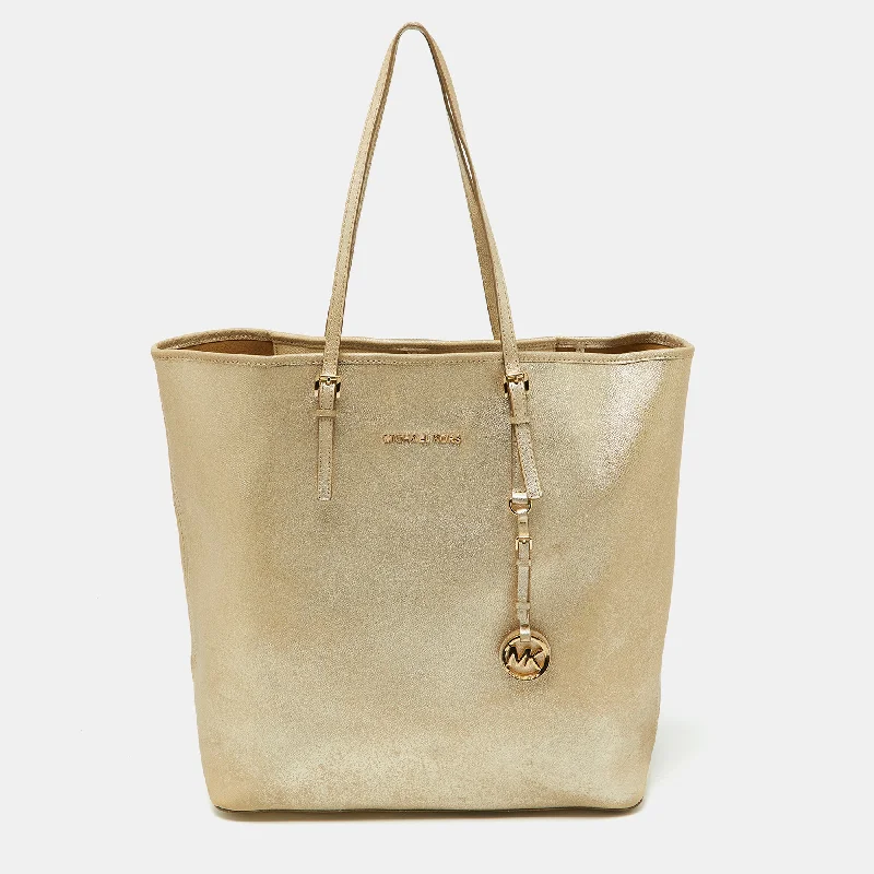 Gold Leather Jet Set Travel Shopper Tote