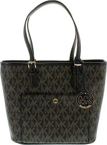 Michael Kors Women's Medium Jet Set Snap Pocket Leather Top-Handle Tote