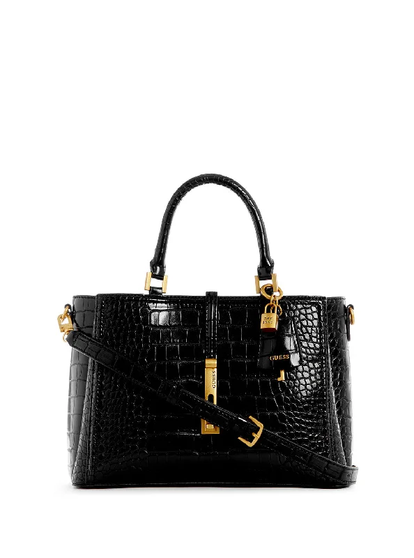 Black James Croco Girlfriend Satchel Bag