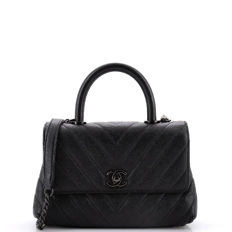 So Black Coco Top Handle Bag Chevron Caviar Mini