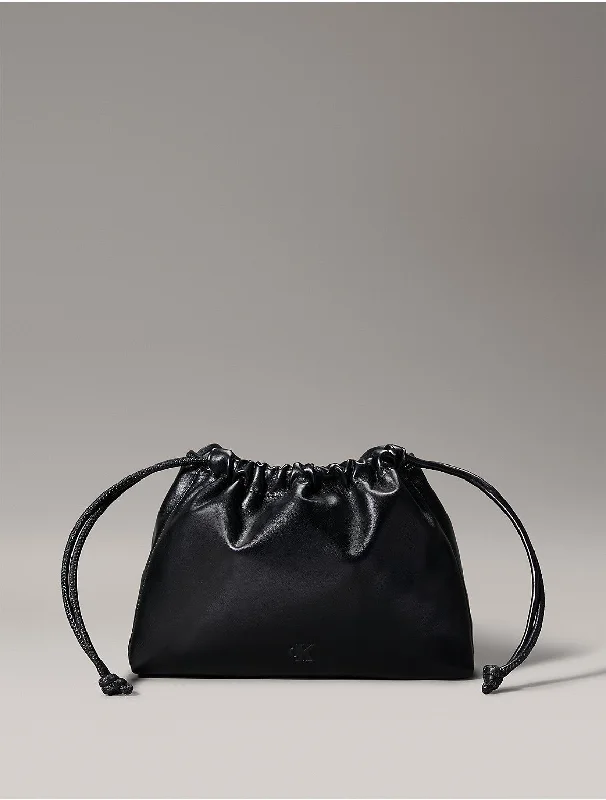 Women's Drawstring Crossbody Bag - Black