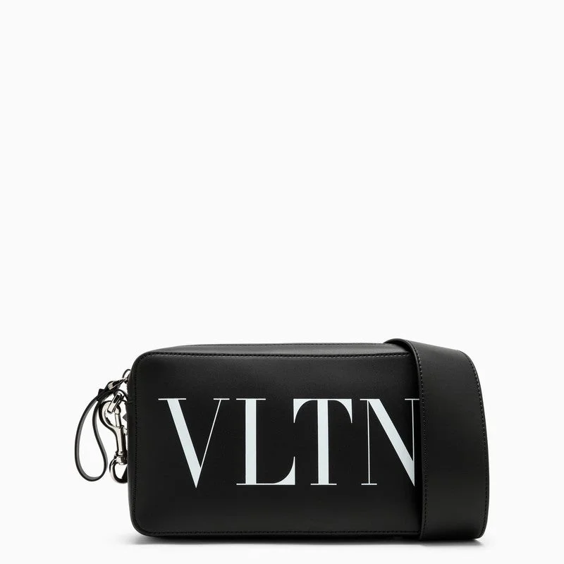 Black leather shoulder bag with logo