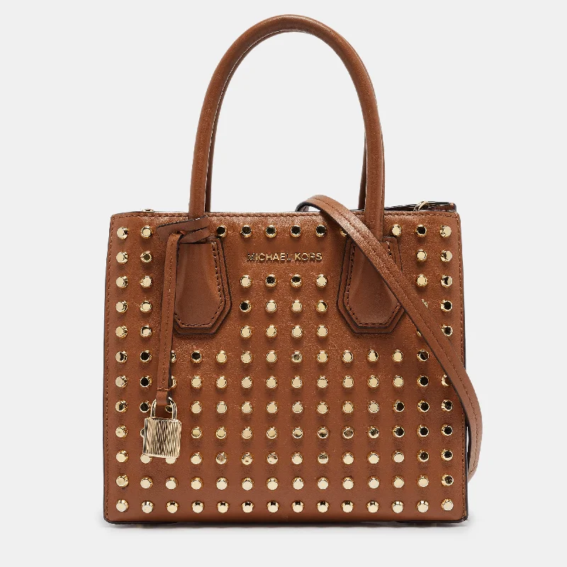 Brown Leather Mini Studded Mercer Tote