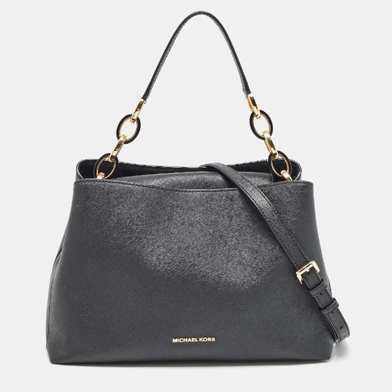 Black Saffiano Leather Portia Top Handle Bag