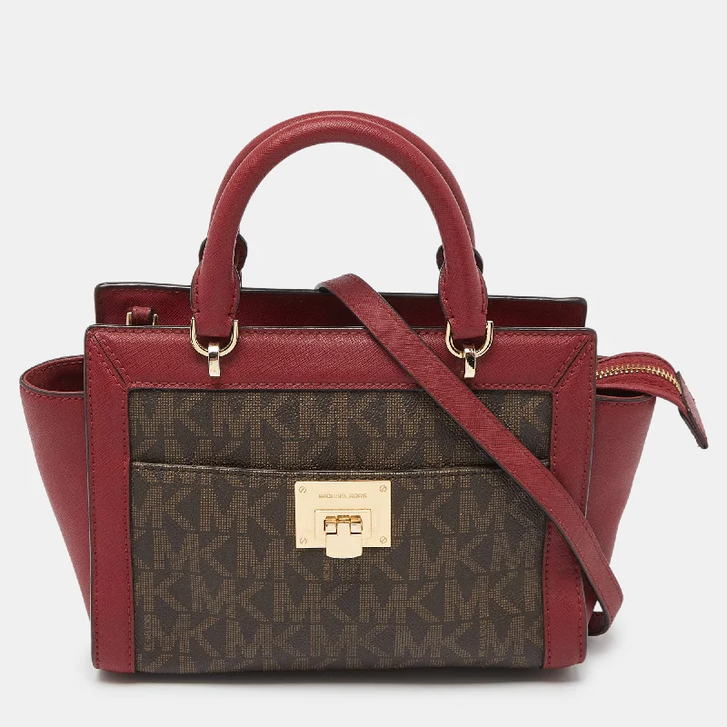 Brown/Red Signature Coated Canvas and Leather Tina Tote