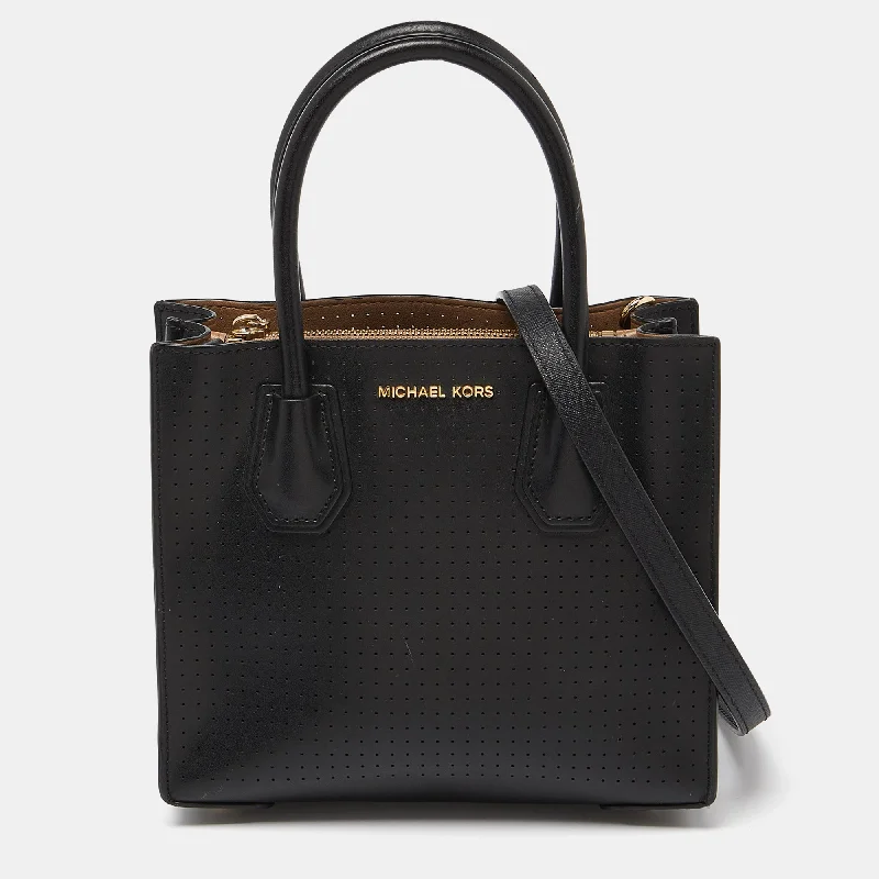 Black Perforated Leather Mercer Tote