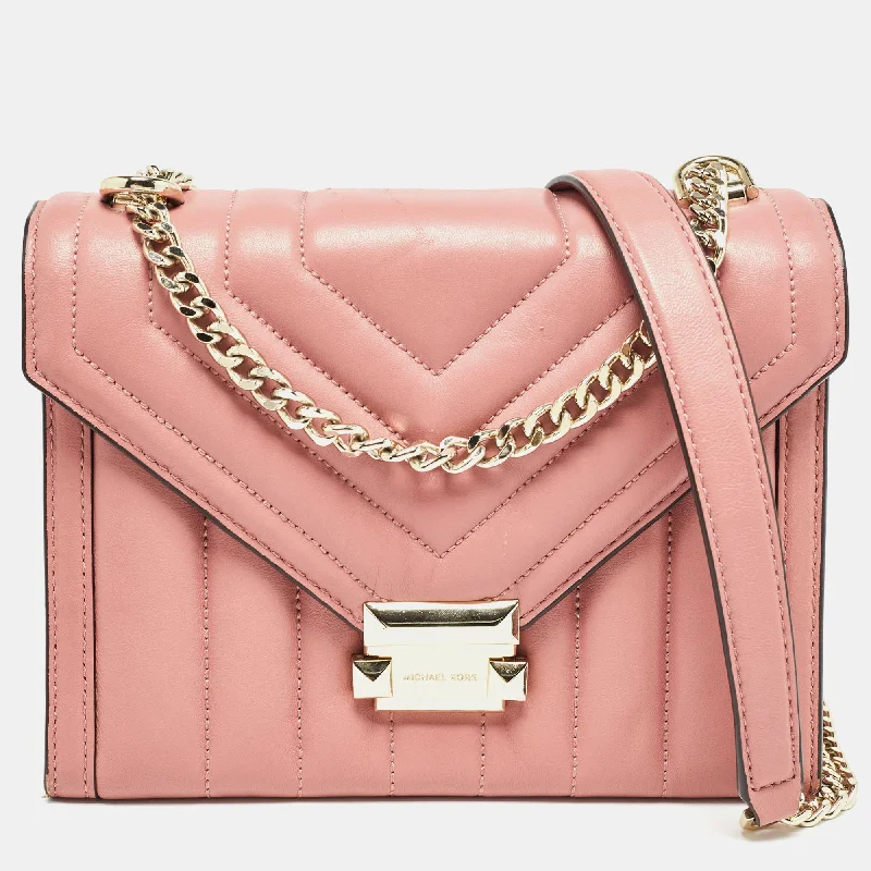 Pink Quilted Leather Large Whitney Shoulder Bag