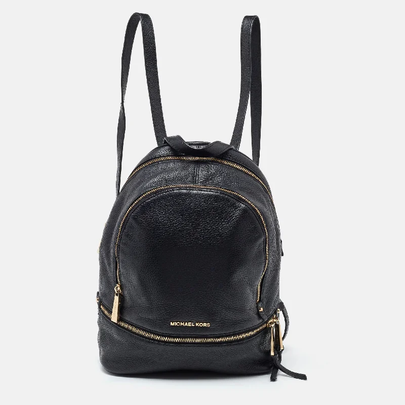 Black Leather Small Rhea Backpack