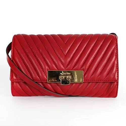 Michael Kors Susannah Quilted Leather Lock Clutch Shoulder Bag Dark RED