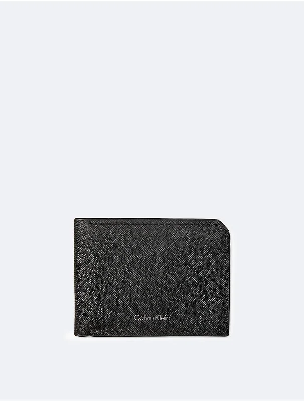 Saffiano Leather Slim Bifold Wallet - Black