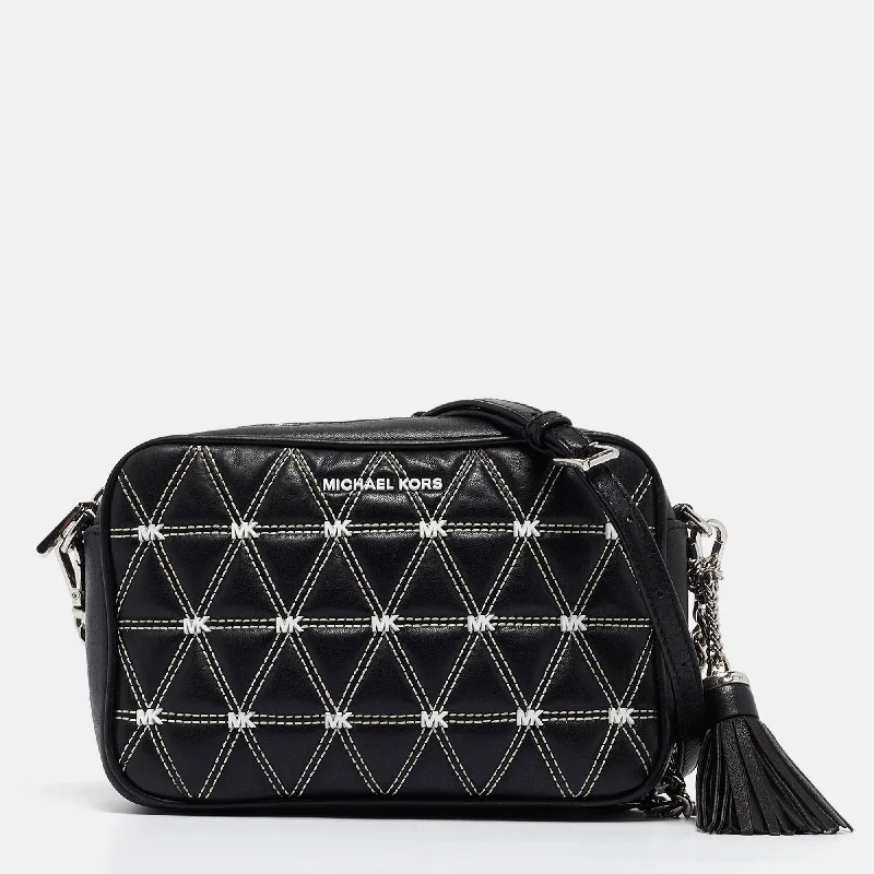 Black/White Quilted Leather Medium Ginny Crossbody Bag