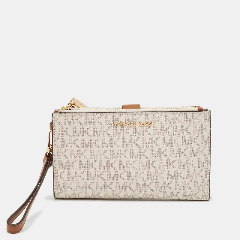 White Signature Coated Canvas Jet Set Travel Zip Wristlet Wallet