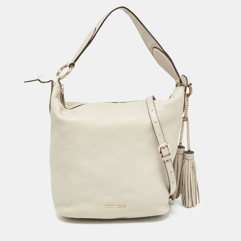 Light Grey Leather Elana Tassel Bucket Bag