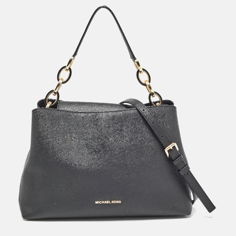 Black Saffiano Leather Portia Top Handle Bag