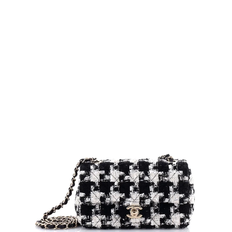 Classic Single Flap Bag Quilted Houndstooth Tweed and Ribbon Mini