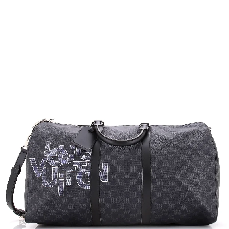 Keepall Bandouliere Bag Limited Edition Interlinked Logo Damier Graphite 50