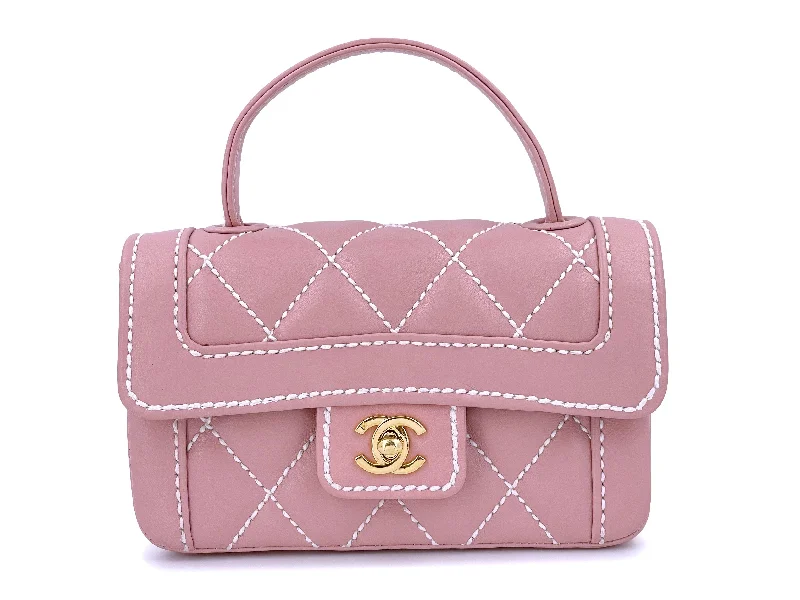 Chanel Pink Baby Mini Kelly Bag Rare Mauve Wild Stitch Surpique Flap 24k GHW UE0