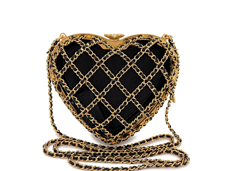 Chanel Heart Minaudière Bag 23S Caged Evening Clutch Gold Black NIB 7LS