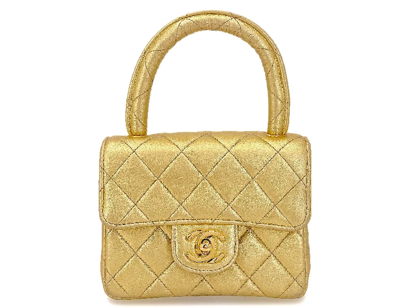 Chanel Gold Mini Kelly Bag Vintage 1994 "Child" Extra Square O3E