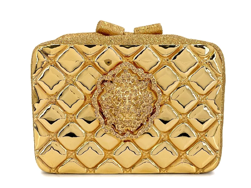 Chanel 2009 Vintage Paris-Moscou Moscow Gold Plated Crystal Lionhead Clutch Bag XSN