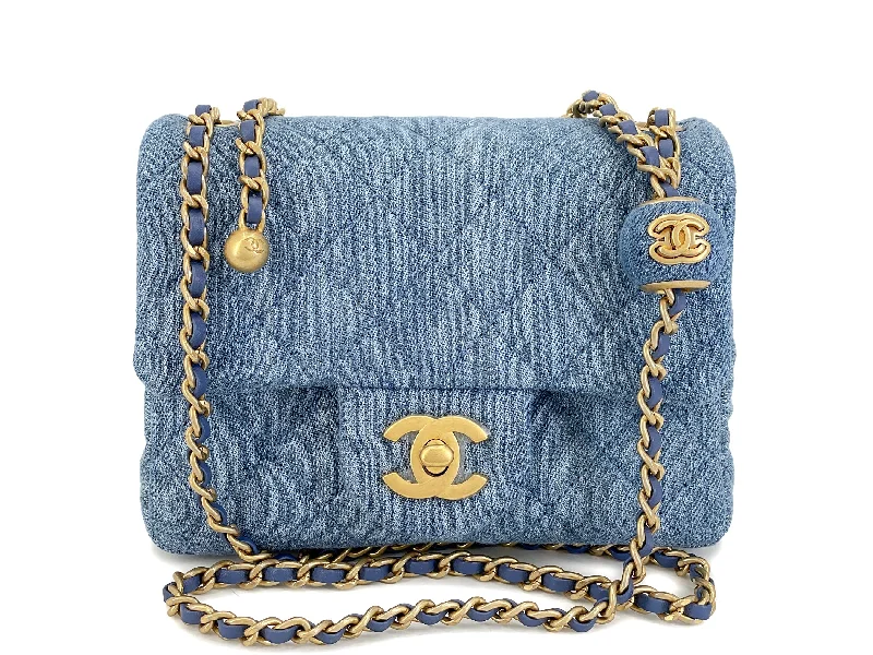 Chanel 22C Blue Denim Pearl Crush Square Mini Flap Bag GHW 93E