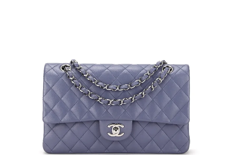 CHANEL CLASSIC FLAP (1583xxxx) MEDIUM LILAC LAMBSKIN SILVER HARDWARE, WITH CARD, DUST COVER & BOX