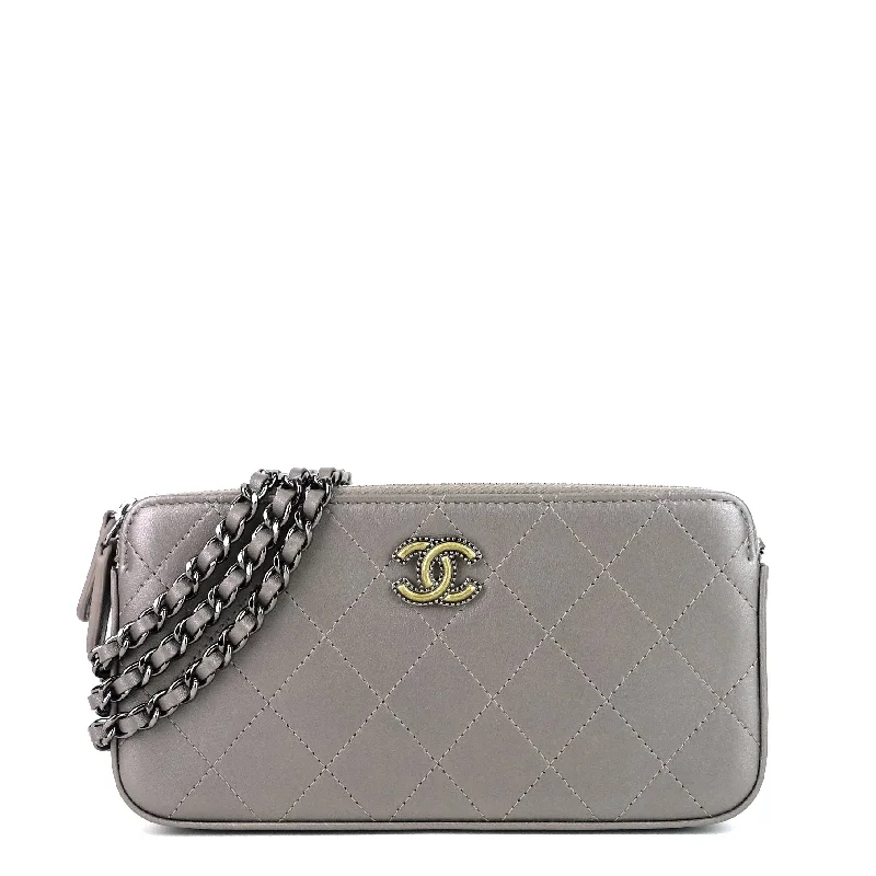 Clutch With Chain Flat Quilt Leather Bag