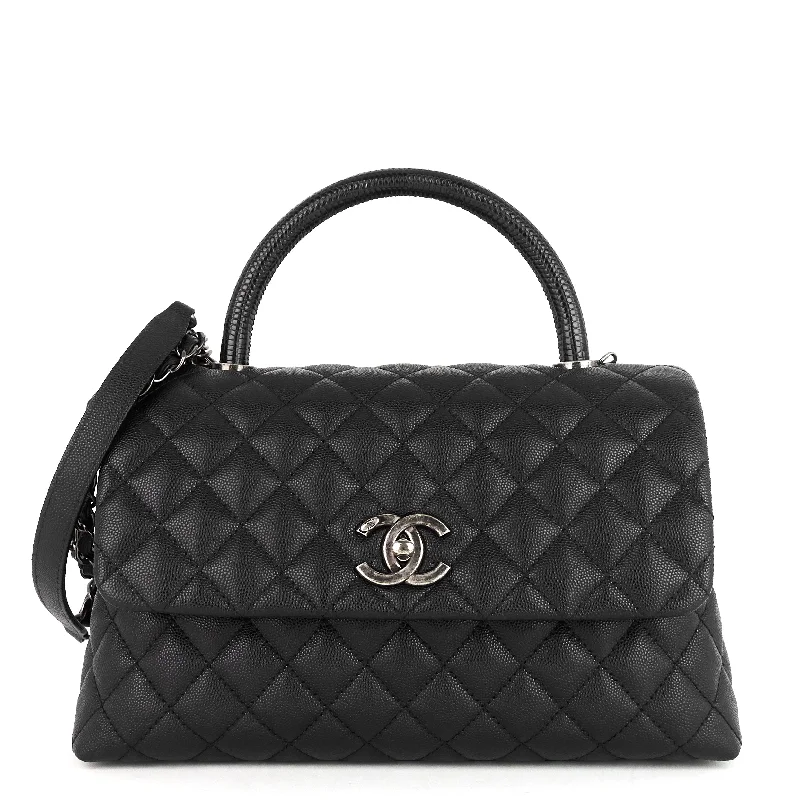 CC Coco Small Caviar and Lizard-Embossed Calfskin Top Handle Bag