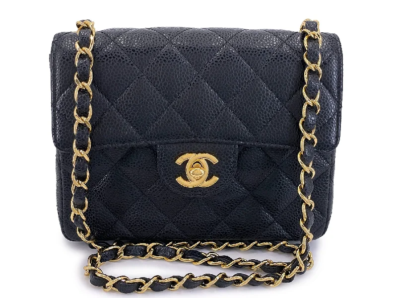 Chanel Vintage Black Caviar Square Mini Flap Bag 24k GHW EN8