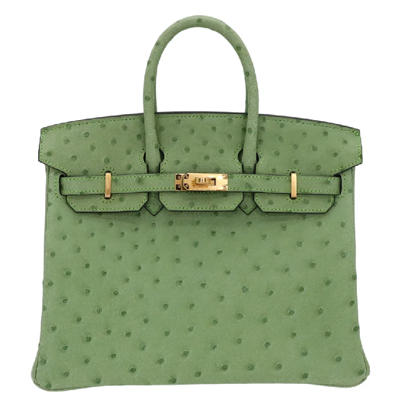 Hermès 25cm Birkin Vert Criquet Ostrich Gold Hardware