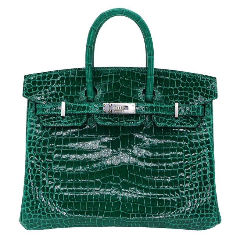 Hermès 25cm Birkin Vert Emeraude Shiny Porosus Crocodile Palladium Hardware