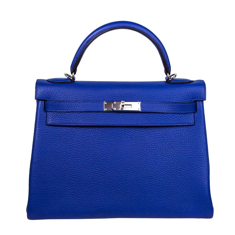 Hermès 32cm Kelly Bleu Electrique Clemence PHW