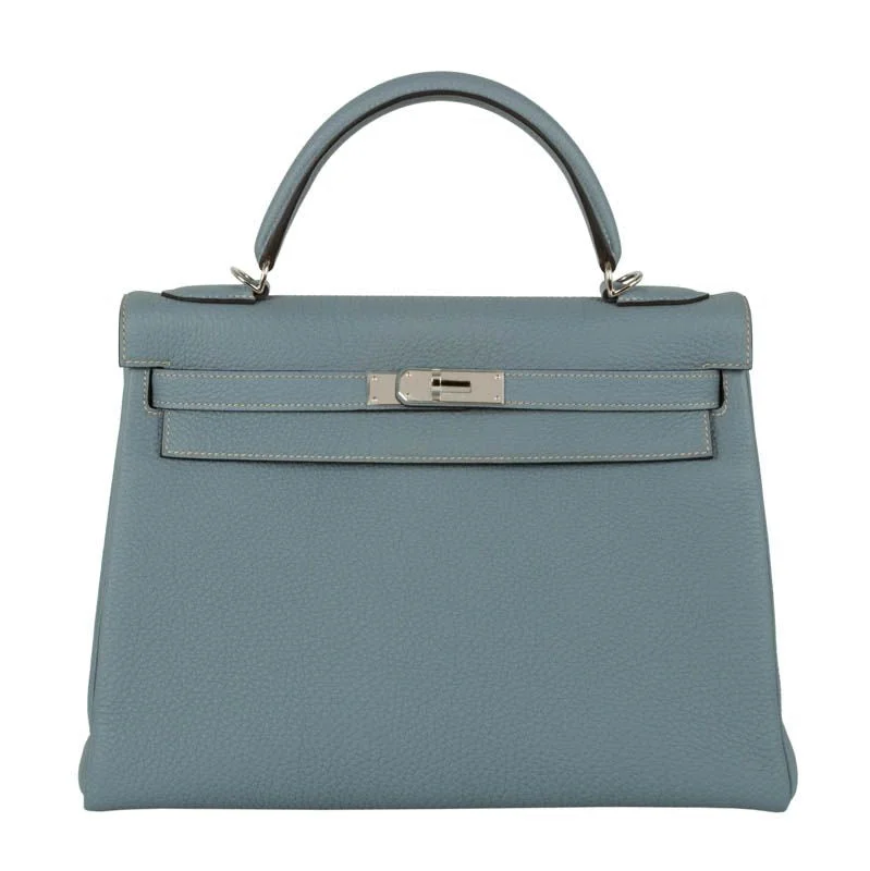 Hermès 32cm Kelly Bleu Lin Togo PHW