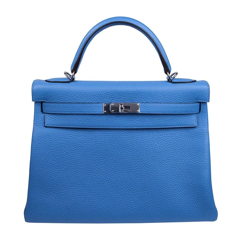 Hermès 32cm Kelly Bleu Paradis Clemence PHW