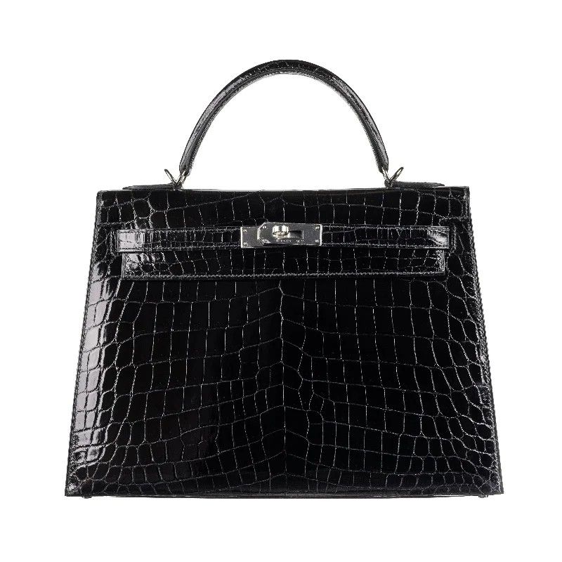 Hermès 32cm Kelly Sellier Black Shiny Nilo PHW