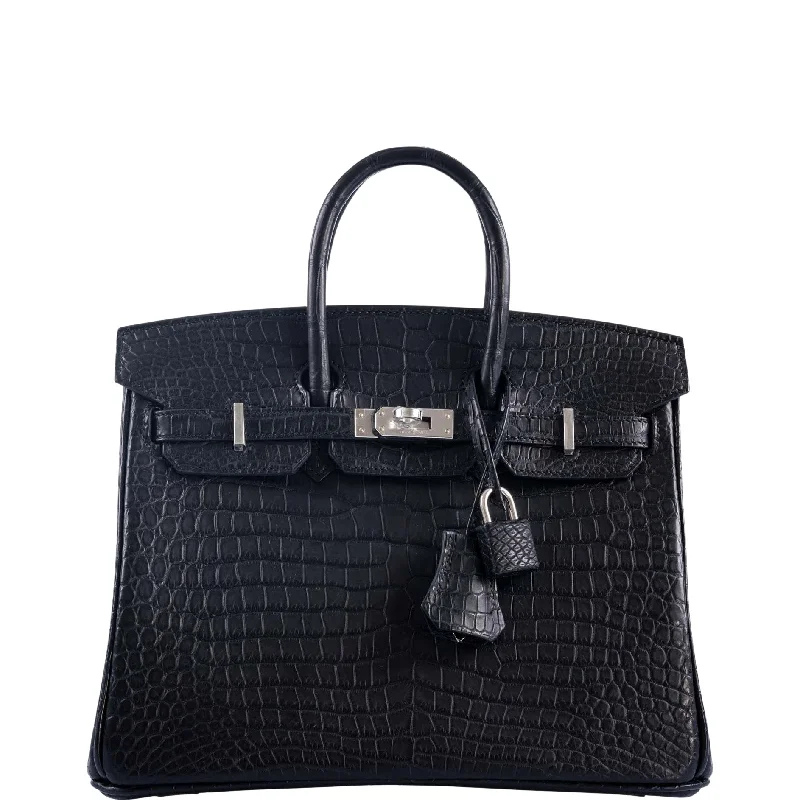 Hermès Birkin 25 Black Matte Porosus Crocodile with Palladium Hardware