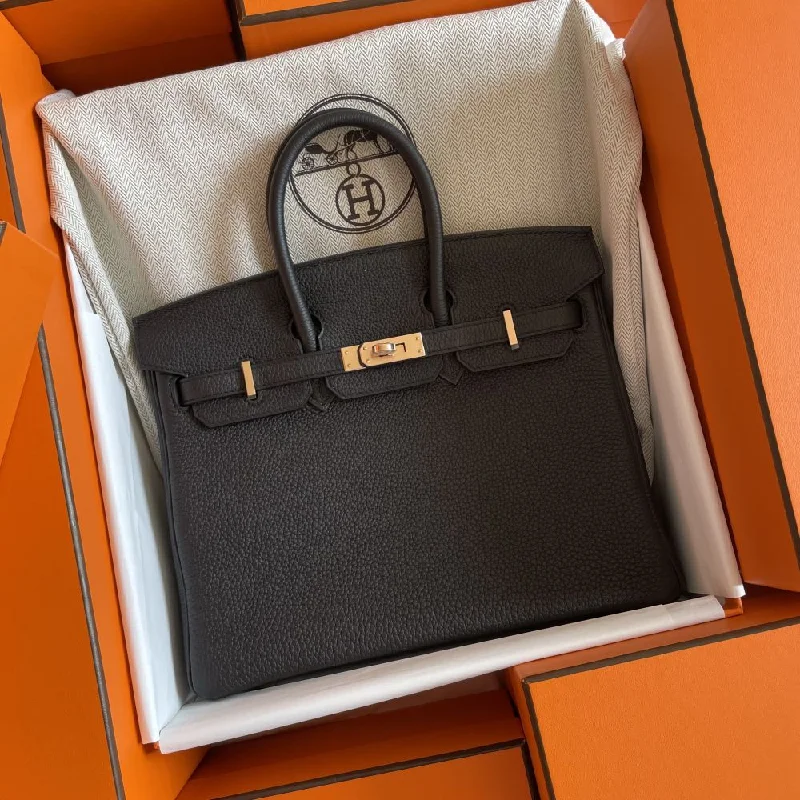 Hermès Birkin 25 Noir (Black) Togo Rose Gold Hardware RGHW