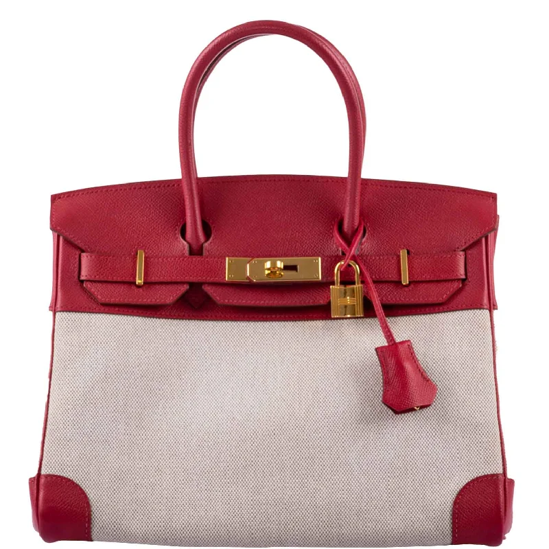 Hermès Birkin 30 Toile & Rouge Vif Courchevel Leather Gold Hardware