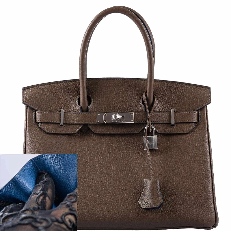 Hermès Birkin 30 Verso Taupe & Blue Agate Clemence Palladium Hardware - 2020, Y