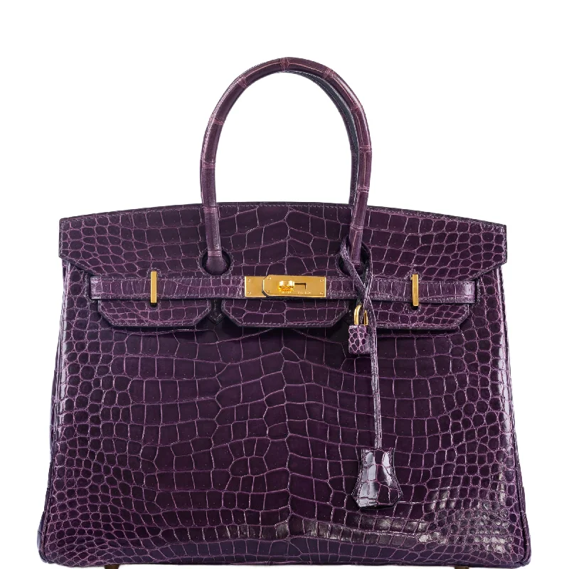 Hermès Birkin 35 Amethyst Porosus Crocodile with Gold Hardware