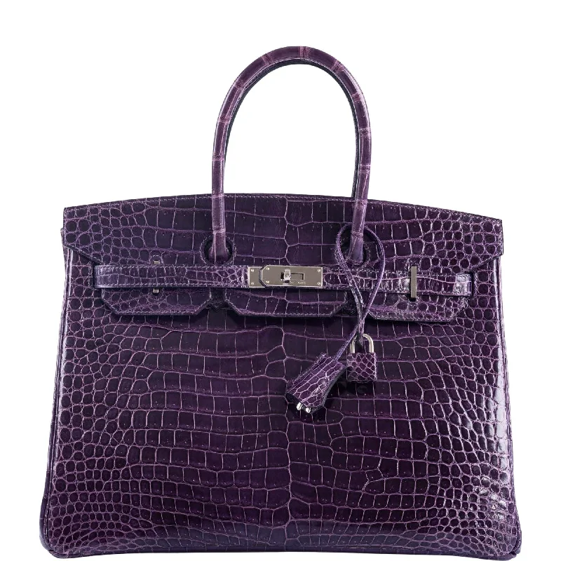 Hermès Birkin 35 Amethyst Porosus Crocodile with Palladium Hardware