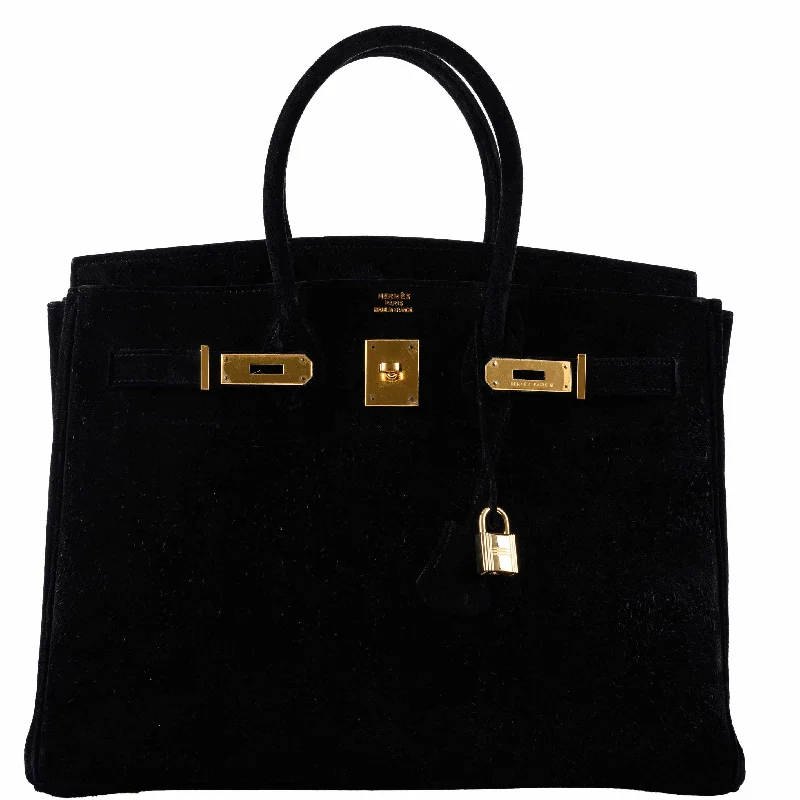 Hermès Birkin 35 Black Veau Velours Suede Gold Hardware