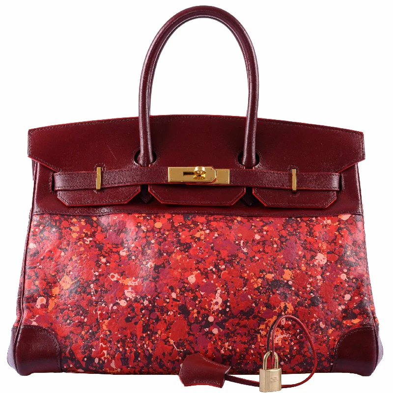 Hermès Birkin 35 “Floating Cranberries” Rouge H Calf Box Leather & Canvas Gold Hardware * JaneFinds Custom Shop