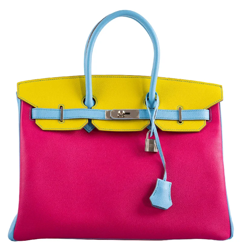 Hermès Birkin 35 HSS Rose Tyrien, Blue Celeste, Lime Epsom Palladium Hardware - 2011, O