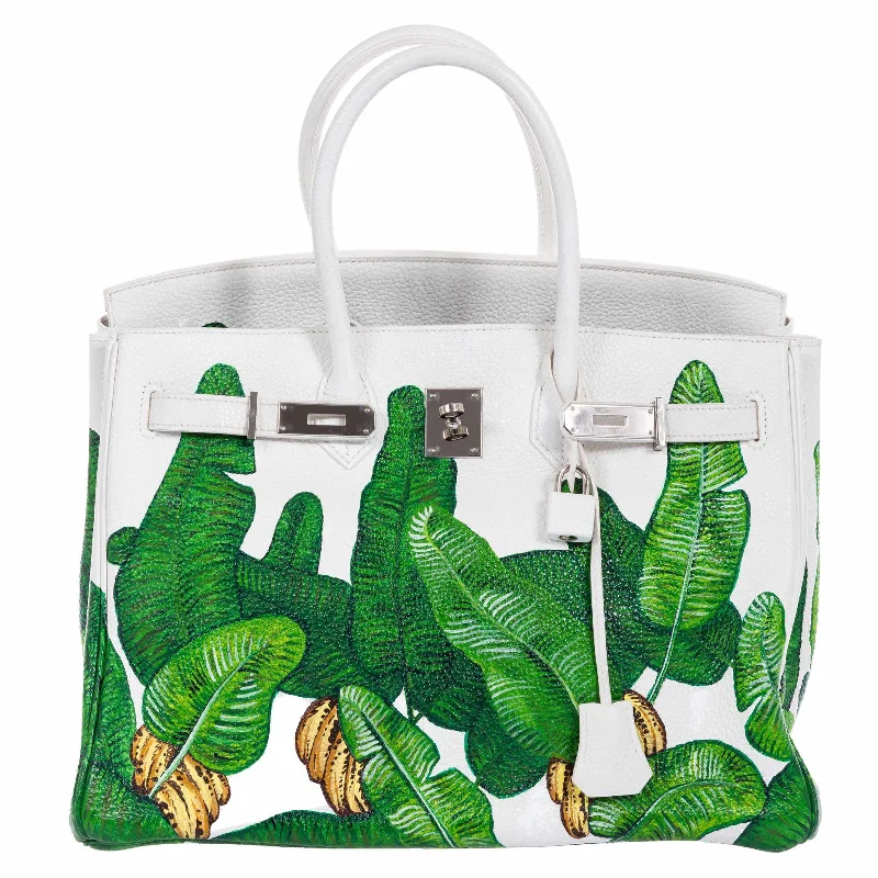 Hermès Birkin 35 White Clemence Palm Print Palladium Hardware * JaneFinds Custom Shop